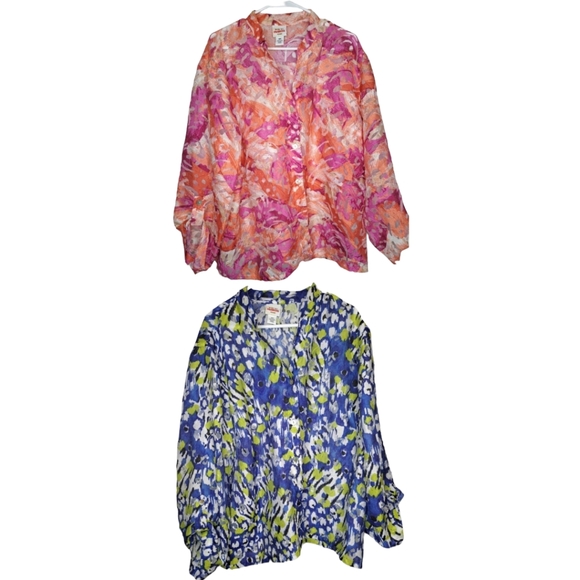 Ruby Rd. Tops - Lot of 2 Ruby Rd. Favorites Blue/Lime Green, Pink/Orange 18W Light Long Sleeve T